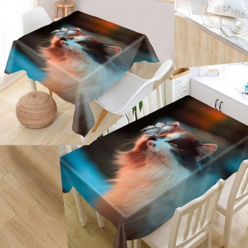 New Arrival Funy Cat Tablecloth Waterproof Oxford Fabric Square/Rectangular Tablecloth For Wedding Table Cloth TV Covers