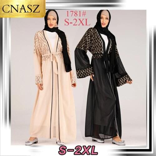 New Arrival High Quality Shining Sequin And Chiffon Dress Muslim Abaya Open Dubai Middle East Fashion Ladies Style