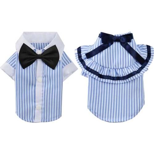 Couple Dog Clothes Striped Pet Shirt Classic Pets Dogs Clothing For Small Dogs Costume Bow Tie Puppy Chihuahua Clothes For Dog