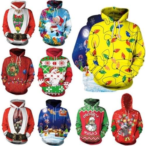 Clothing Unisex Ugly Christmas Sweater For Holidays Santa Elf Christmas Funny Fake Hair Sweater Autumn Winter Hooded ropa