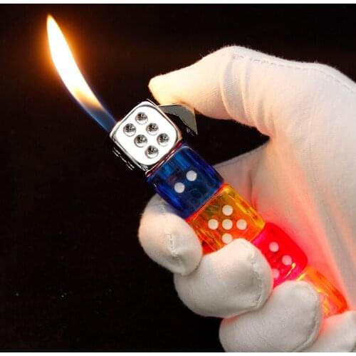 Personality Originality Inflation Dice Lighter Butane Gas Flame Refillable Lighter with LED Light
