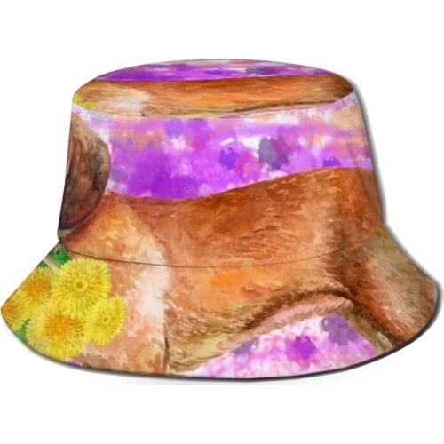 CINESSD 2021 Men Women Summer Watercolor Dachshund Dog Bucket Hat Bob Fisherman hat Outdoor Travel Sun Visor Fashion Panama