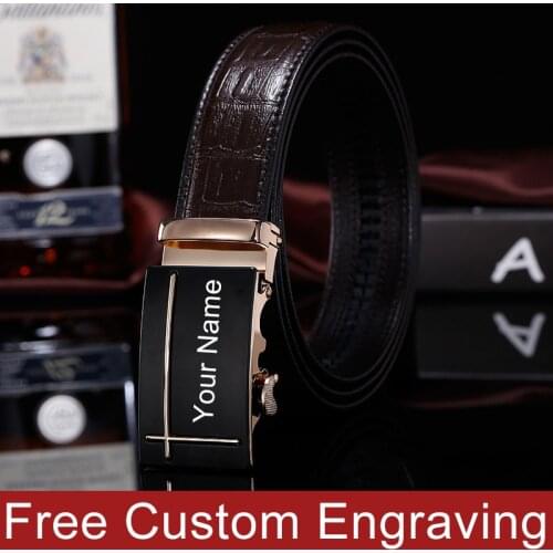 Personalized Mens Belt Split Leather Cowhide Waistband Alloy Automatic Brown Leather Belt Male Man Accessories Adult Gift Belts