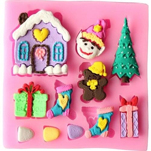 Christmas Halloween Silicone Mold Craft Child House Tree Cake Fondant Decorating Tools Bakeware D418