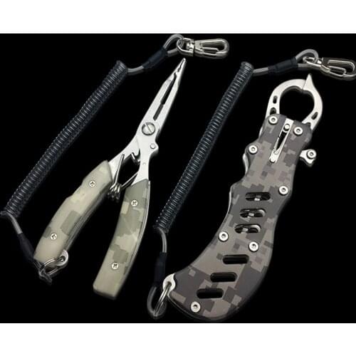 Aluminium Alloy Fishing Pliers Scissors Split Ring Plier Retractable Tether Combo Hooks Remover Fish Line Cutter Tool Set X354G