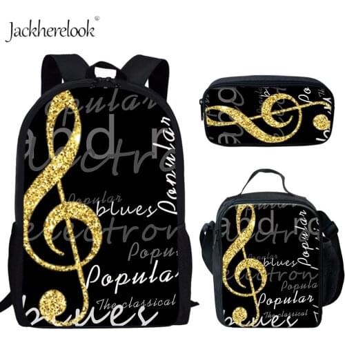 Jackherelook 3Pcs Music Notes School Bag for Kids Back to School Child Backpack Book Bags Rucksack Musical Piano Back Pack