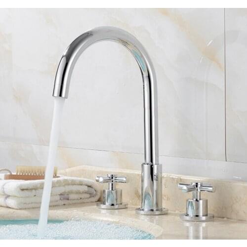 Bathroom tap Solid Brass Chrome Finished 3 Pcs Faucet Set 2 Handles Sink Basin Faucet, Basin Mixer Tap BF021