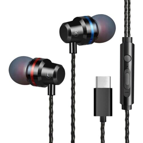 Type C Earphone Dynamic Drive HiFi USB-C Earbuds In-ear Bass Metal Sport Gaming Headset with Mic for Xiaomi Huawei HTC Samsung