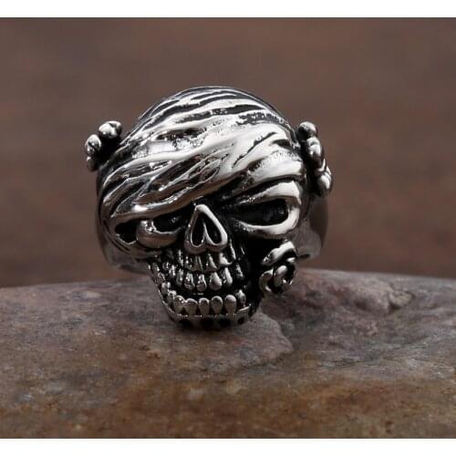 Vintage Heavy Sugar Skull Rings For Men And Women Unique Stainless Steel Old Women Skull Biker Ring Punk Gothic Jewelry