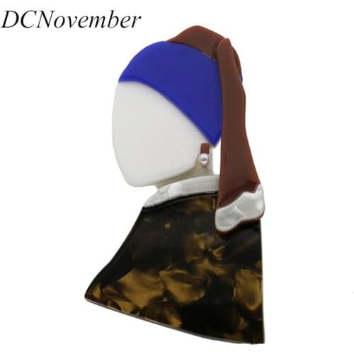 Vintage The Girl With a Pearl Earring Brooch Acrylic Brooches Environmental Acetate Brooch Pins Accessory DCNovember