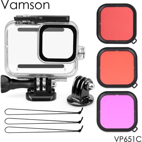Vamson for Gopro Hero 8 Black Camera Waterproof Housing case for GoPro Accessories Set with 3pcs Filter for Go pro Hero 8 VP651