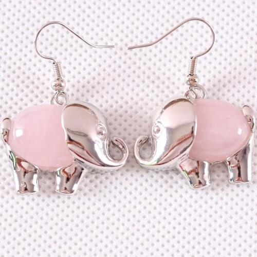 Jewelry Gift for Women Dangle Earring Natural Pink Crystal Cabochon 16x28MM Animal Elephant Earring 1Pair U113