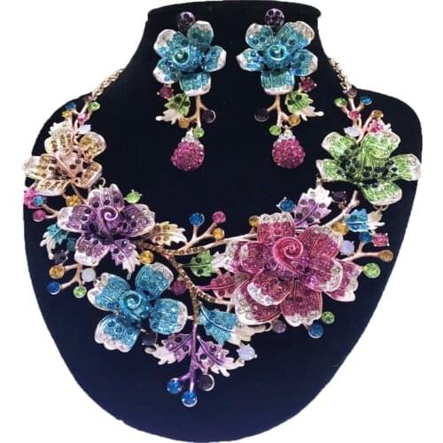 Wedding jewelry sets dubai gold jewelry women big necklace sets women necklace 24k gold jewelry sets Rose flower necklace