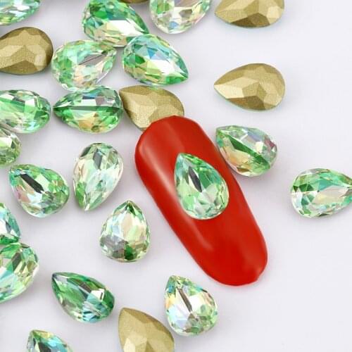 Green Color Oval Shape Glue On Rhinestones Pointback Small Size Glass Strass Nails Decoration DIY Stones