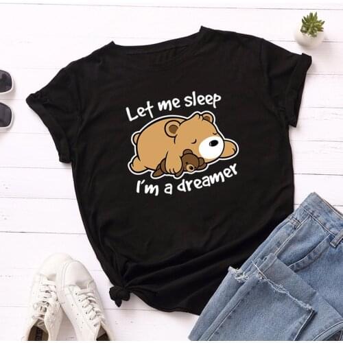 Women T-shirt Summer Short Sleeve Cotton Plus Size S-5XL Cute Lazy Bear Print Funny Casual O Neck Female Woman Tshirt Tees Tops