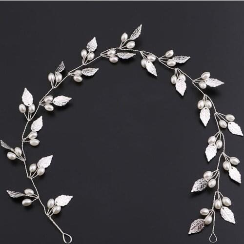 GETNOIVAS Gold/Silver Color Pearl Leaf Headband Tiaras de Noiva Bridal Hair Jewelry Headpiece Women Wedding Hair Accessories SL