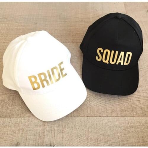 BRIDE SQUAD Baseball Caps Golden Print New Style Hats Women Wedding Preparewear White Black Bachelor party Summer Lovers Hats