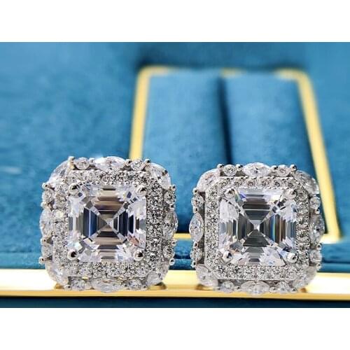 2021 New 925 Sterling Silver Gemstone Stud Earrings for Women Luxury 7*7 High Carbon Diamond Wedding Party Earring Fine Jewelry