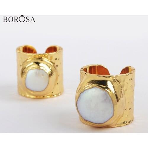 BOROSA 5Pcs Boho Gold Plated Natural Freshwater Pearl Rings Small Size 4.5~5.7, Natural Pearl Band Rings Women Gifts G1879