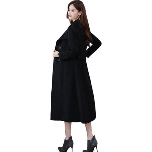 Autumn Winter Women Wool Blend coat Korean Double Breasted Solid Blouse Woolen jacket Fashion Overcoat Female Outerwear G1400