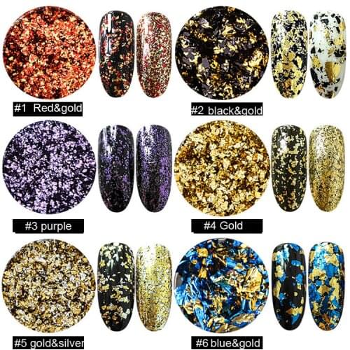 1 jar Metallic foil flakes nail art design supply/ nail foil flakes chips nail art/ golden foil glitters Foil Chips