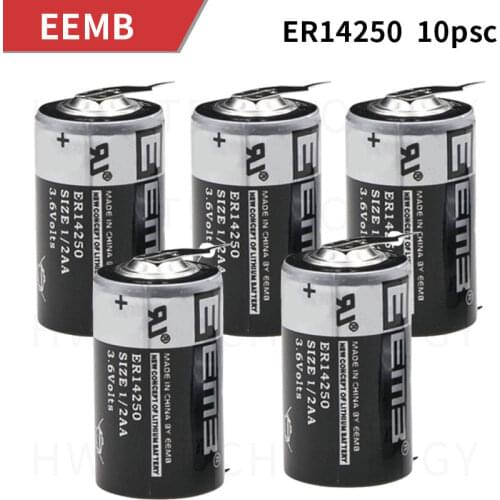10pcs EEMB ER14250 1/2AA 3.6V 1200mAh Lithium Battery With leg Free Shipping