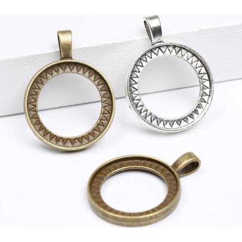 Reidgaller 10pcs antique silver bronze metal frame cabochon base settings 25mm dia blank cameo pendant trays for jewelry making