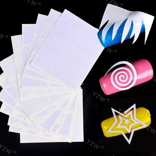 YWK 12 Sheets Nail Stickers Geometry Stripe French Nail Vinyls Circle DIY Nails Art Stencil Tip Guide Decoration