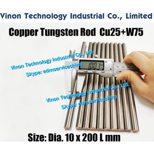 2PCS PACK) Dia. 10x200Lmm Copper Tungsten Rod CuW75 (Copper 25%+Tungsten 75%), edm Tungsten Copper Alloy Electrode Bar D10mm