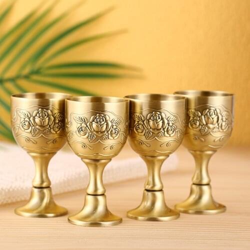 200ml Vintage Embossed Goblet 3D Rose Whiskey Vodka Shochu Sake Cup Durable Metal Family Bar Holiday Gift Wine Set