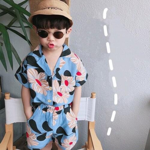 2021 Summer Fashion Boys Summer Clothes Floral Beach Style Soft Toddler Boys Clothes Breathable T Shirt + Shorts 2Pcs Set