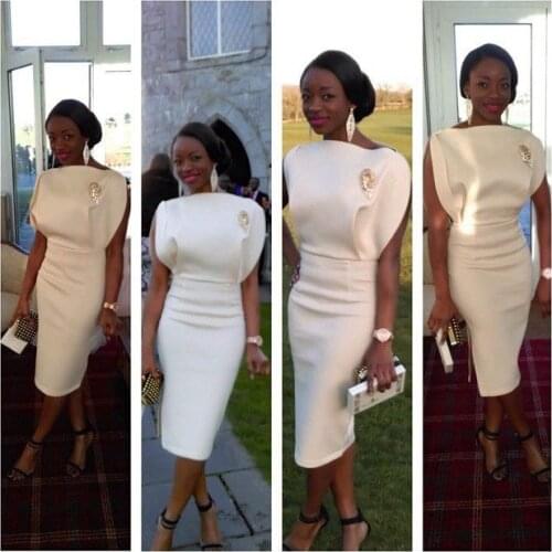 2021 new White ivory Charming Latest Knee Length Mother of the Bride Dresses Sheath Boat Neck Wedding Party Gowns Back Out