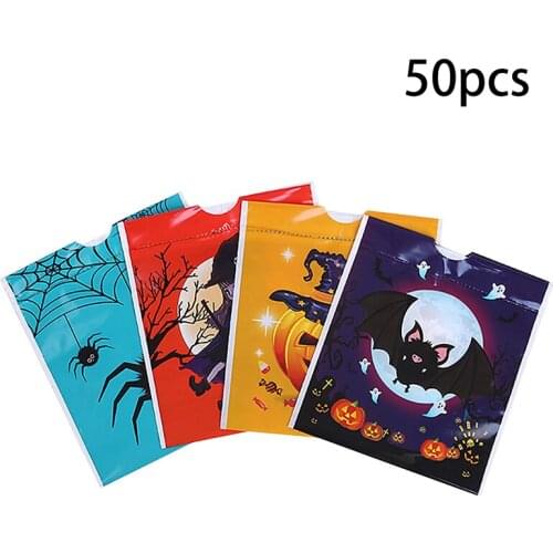 50pcs Halloween Decoration Candy Drawstring Bags Gift Storage Drawstring Bags Plastic Candy Bags Party Decoration