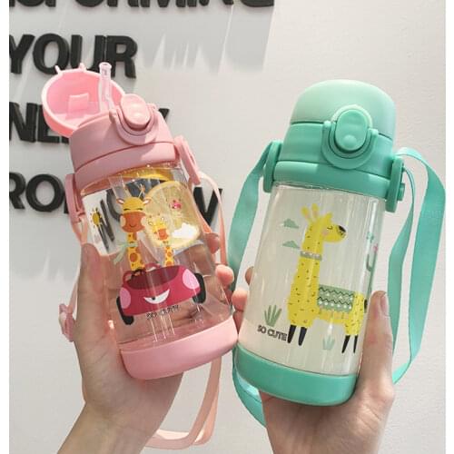 500ml Portable Water Bottles for Girls Kid with Silicone Straw Durable Press Open BPA Free Tea Mug Outdoor Sport Camping