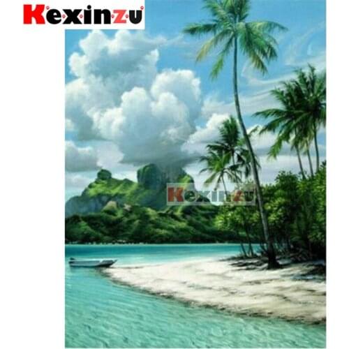 5D DIY Full Square/Round Drill Diamond Painting "Beach coconut tree" Embroidery Mosaic Cross Stitch Wall Stickers Decor Gift X00