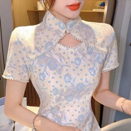 Bella 2021 Women Chinese Style Short Sleeve Vintage Mini Floral Dress Female Evening Party Elegant 2021 Summer Dress Cheongsam