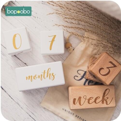 Bopoobo Baby Milestone Cards Square Engraved Wood Infants Newborn Photography Calendar Card Number Baby Photo Accessories
