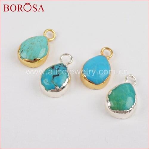BOROSA Gold Color 100% Turquoises Druzy Charm Gem for Women,High Quality Teardrop Drusy Stone Charm Jewelry Making 1371