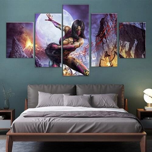 Hd Prints Wall Picture 5 Pcs Mortal Kombat Fight Game Poster Home Artwork Modular Painting Canvas Living Room Decoration Framed