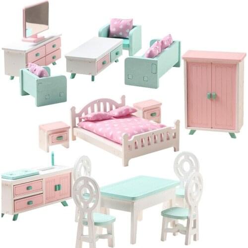 Simulation childrens mini wooden kitchen living room bedroom girl play house simulation small furniture toy set miniatures