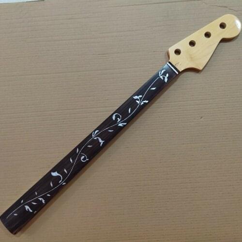 Maple 20 Fret FRETLESS P Bass style Guitar Neck Replacment rosewood fingerboard vine inlay Gloss