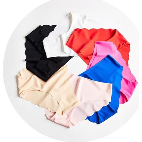 7PCS Womens Underwear Sexy Seamless Briefs Set Ice Silk Underpants Girls Petal Side Hip Up Low Waist Panties Comfortable Wild