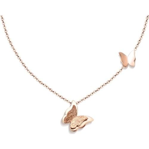 Hot Sale Double Butterfly Rose Gold Color Stainless Steel Necklace