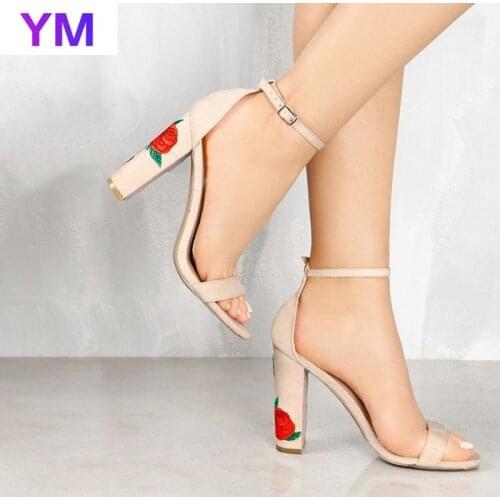 Fashion Gladiator 2021 Leisure Women Sandals Open Toe Ankle Strap High Shoes Mixed Sandals Buckle flowers Square Heels Ladies