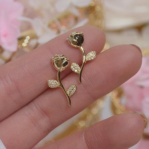 Fashion Jewelry S925 Silver Needle Rose Flower 14k Real Gold Plated Earrings for Woman Micro-inlaid Zircon Exquisite Earring