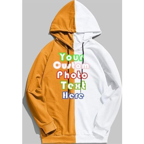 2019 Mens autumn spring color matching custom logo photo text printing boy punk hoodie pullover DIY mens team hoodies