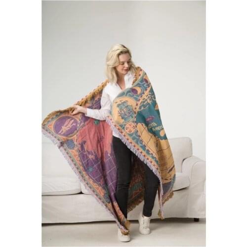 Cobert Tassel Blanket Multifunctional Sofa Decoration Piano Cover Plaid Tapestry World Map Cotton Bohemian Blanket