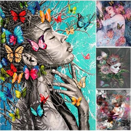 Full square/round drill 5D DIY Diamond Painting Butterfly girl flowers Rhinestones Pictures Embroidery Mosaic Wall Art Decor