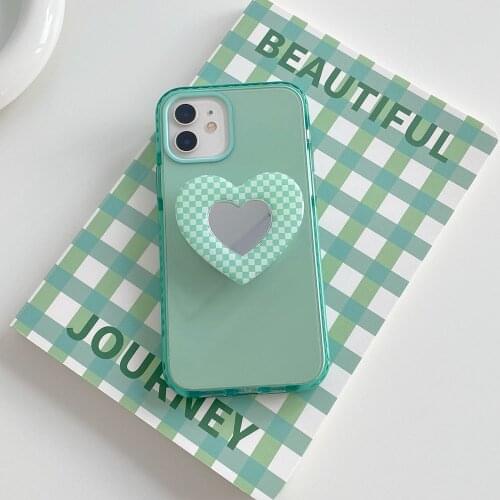 Korean Shockproof Transparent Lattice Love Heart Bracket Soft Case For iPhone 12 Pro Max 7 8 Puls SE X XR XS 11 Protection Cover