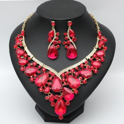 Luxury Crystal Statement Bib Necklace Big Drop Earrings Bridal Wedding Costume Jewelry SetS Accessories for Bride Women Gifts